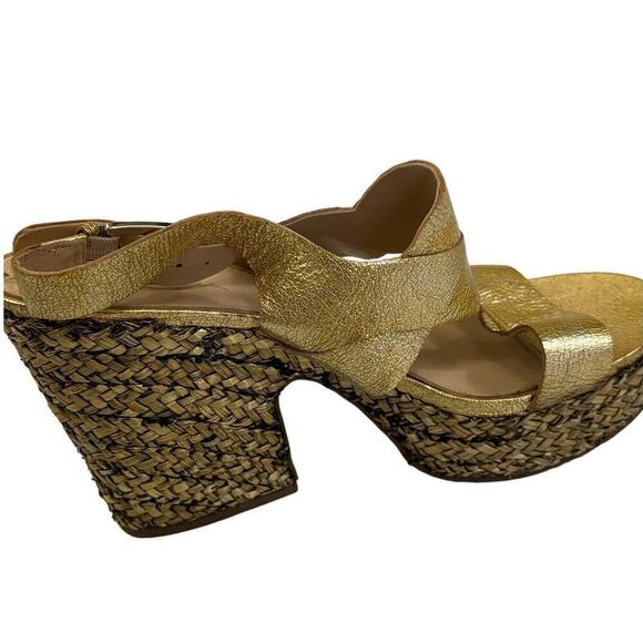 Via Spaga gold leather strappy sandal, 9, woven heel/platform, artsy, bohemian - Picture 4 of 7